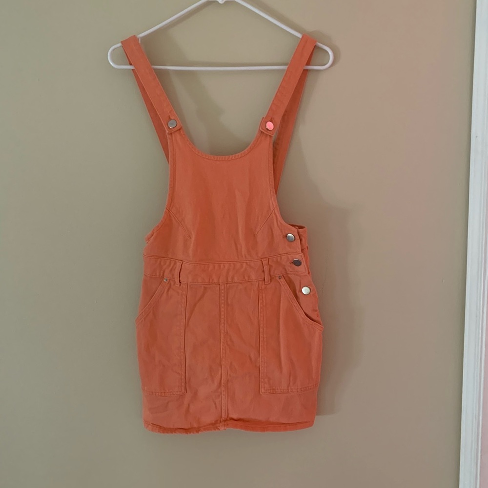 peach overall jean dress